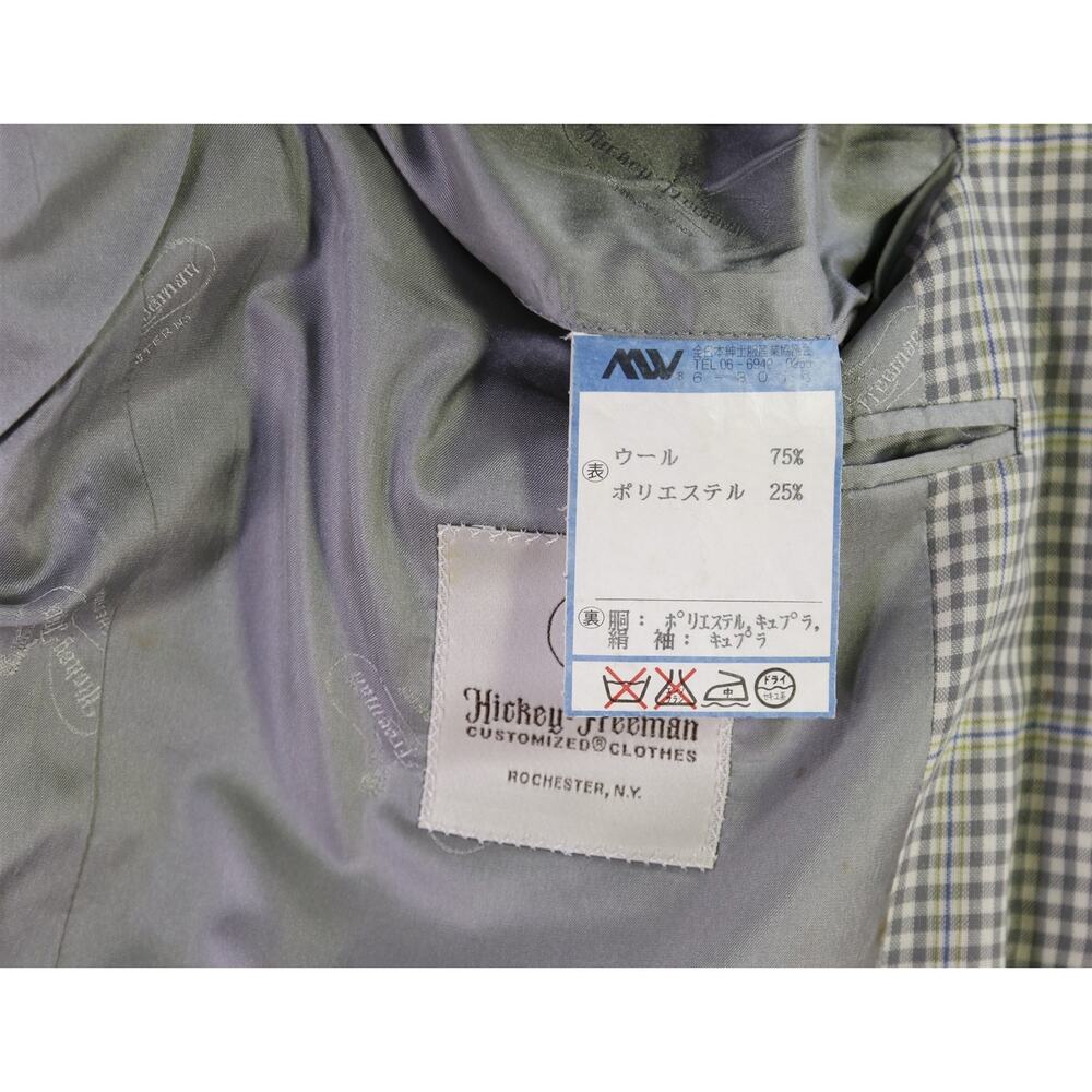 Hickey Freeman Gray Cream Gingham Check Lime Green Wool Sportcoat Blazer 40S - Picture 11 of 12